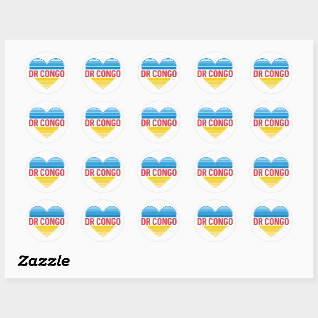 I Love DR Congo, Congo-Kinshasa Heart Classic Round Sticker (Sheet)