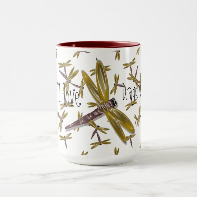 I love Dragonflies Digital and Graphics Art Mug (Center)