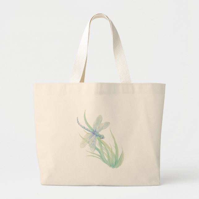 I love  Dragonflies in Blue and Green Large Tote Bag (Front)