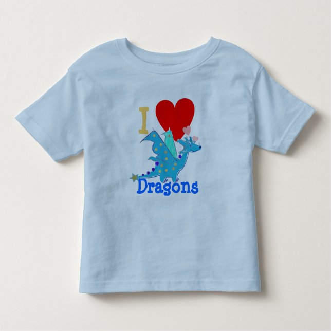 I Love Dragons Blue Dragon Cartoon Toddler T-Shirt (Front)