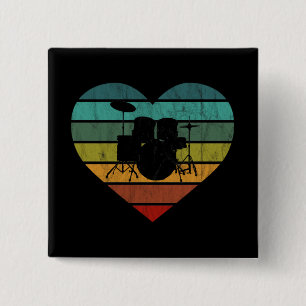 I Love Drums Retro Heart 15 Cm Square Badge