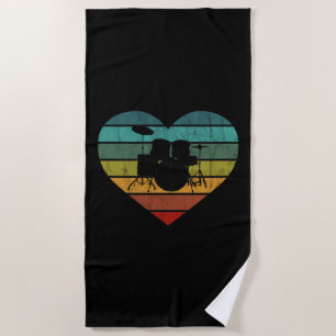 I Love Drums Retro Heart Beach Towel