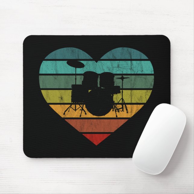 I Love Drums Retro Heart Mouse Pad (With Mouse)
