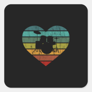 I Love Drums Retro Heart Square Sticker