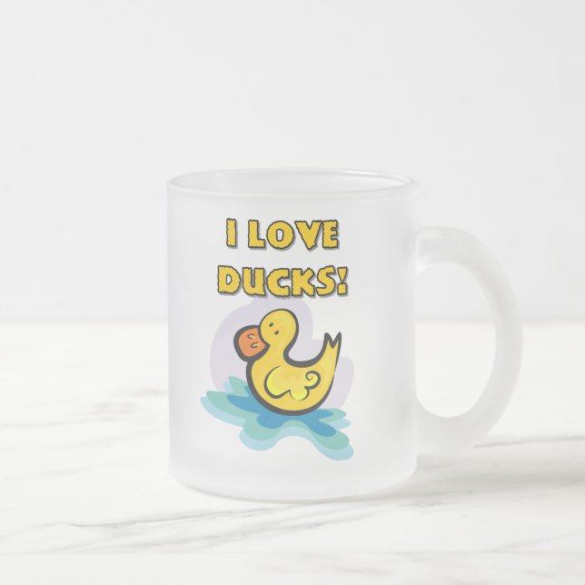 I Love Ducks Frosted Glass Coffee Mug (Right)