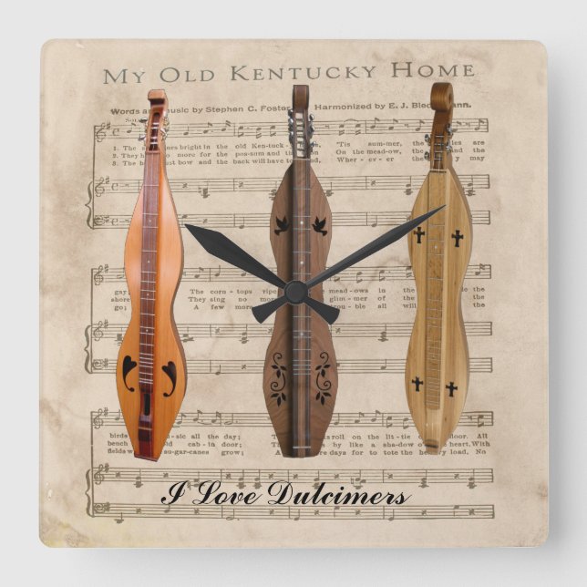 I LOVE  DULCIMERS SQUARE WALL CLOCK (Front)