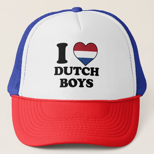 I Love Dutch Boys Netherlands Flag Heart Trucker Hat (Front)