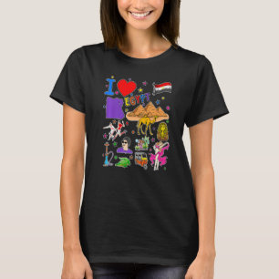 I love Egypt Hand drawn Egyptian Landmarks flag an T-Shirt