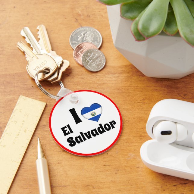 I love El Salvador & Heart - travel / sports Key Ring (Desk)