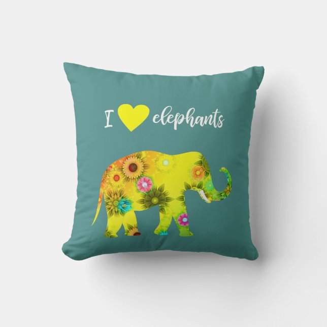 I Love Elephants Cushion (Front)
