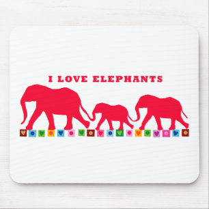 I Love Elephants (Red) Mouse Pad
