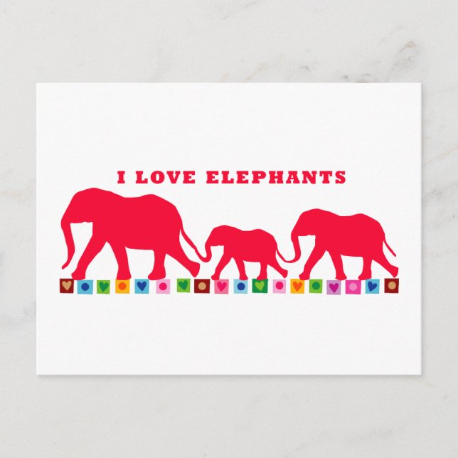 I Love Elephants (Red) Postcard (Front)