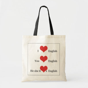 I love English Grammar TESOL ESL Teacher Student Tote Bag