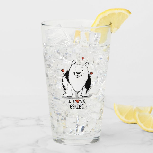 I Love Eskies (I Love American Eskimo Dogs) - Cute Glass (Back Ice)