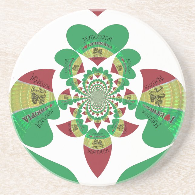 I Love Ethiopia Kaleidoscope – Heartfelt Rasta Art Coaster (Front)