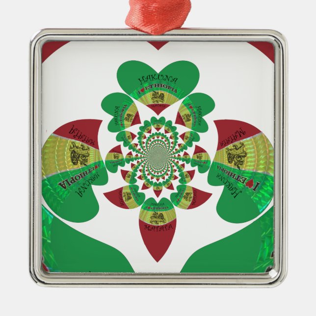 I love Ethiopia Lovely Hearts Colours Metal Tree Decoration (Front)