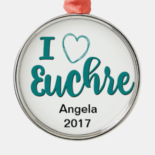 I Love Euchre Personalised Lettered Design Metal Tree Decoration