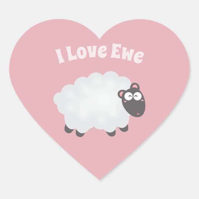 I Love Ewe Kawaii Cute Animal Funny Pun Humour Pin Heart Sticker (Front)