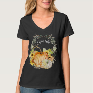 I Love Fall Greenery Wreath w Sunflower n Pumpkins T-Shirt