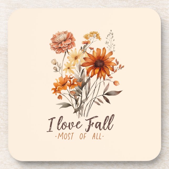 I Love Fall Most of All – Autumn Foliage Coaster (Front)