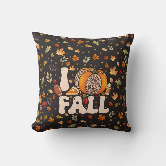 I Love Fall Orange Pumpkin Pattern Cushion (Front)