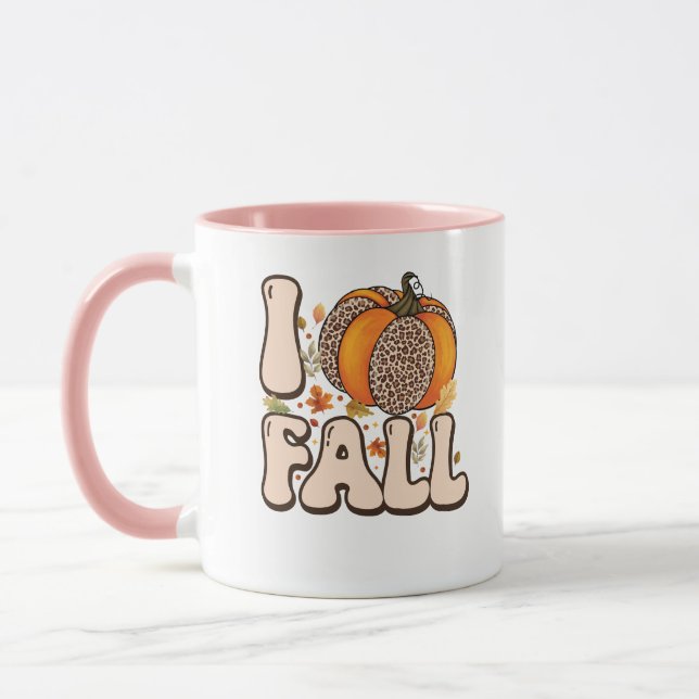 I Love Fall Orange Pumpkin Pattern Mug (Left)