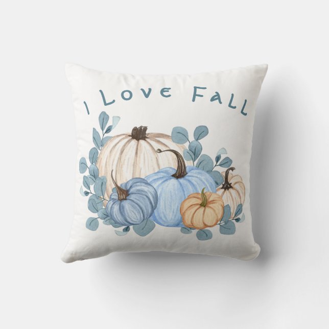 I Love Fall Pillow, Whimsical Pumpkins Home Decor, Cushion (Back)
