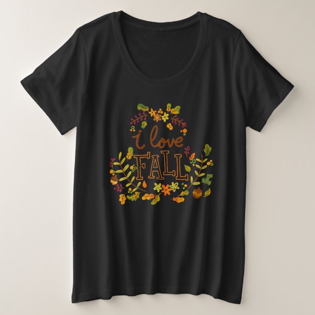 I Love Fall Thanksgiving Women's Black Plus Size T-Shirt (Design Front)