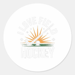 I Love Field Hockey Sunburst Sporting Spirit Classic Round Sticker