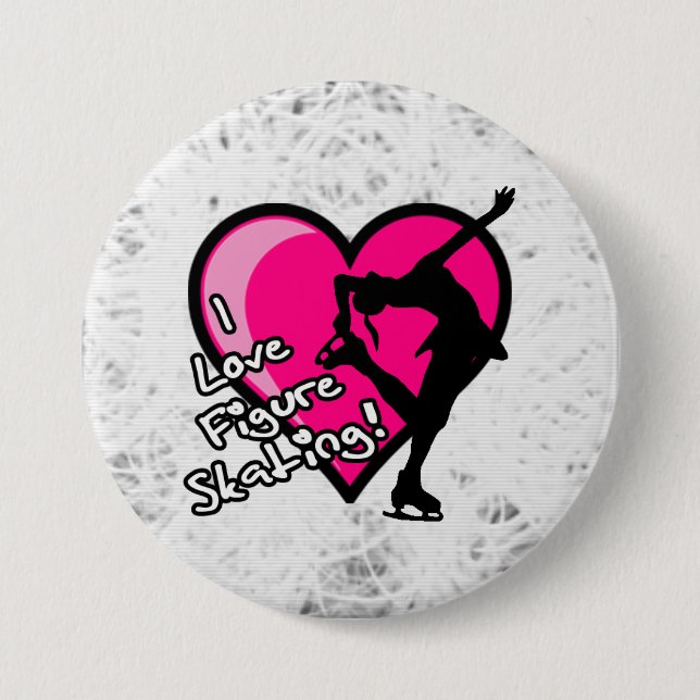 I love figure skating button, on ice 7.5 cm round badge (Front)