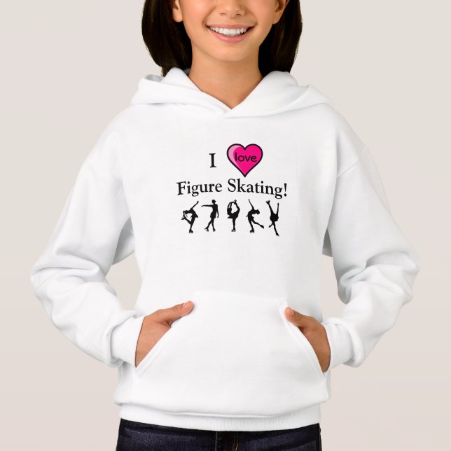 I Love Figure Skating Girls Hooded Shirt & Heart (Front)