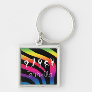 I LOVE FIGURE SKATING Rainbow Zebra, Name KeyChain