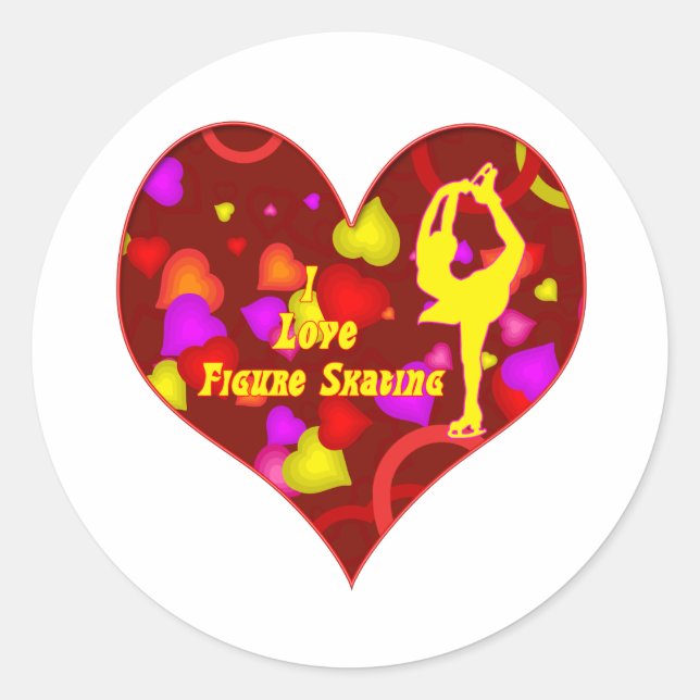 I Love Figure Skating Retro Design Heart Classic Round Sticker (Front)