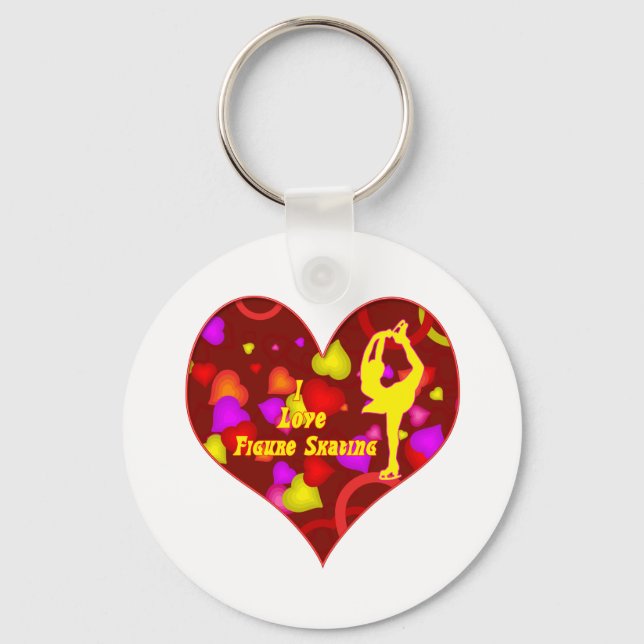 I Love Figure Skating Retro Design Heart Key Ring (Front)