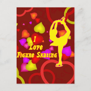 I Love Figure Skating Retro Postcard