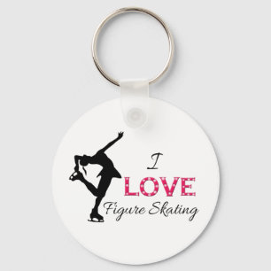 I LOVE Figure Skating, Snowflakes & Skater Key Ring