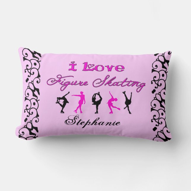 I Love Figure Skating w/ skaters (Pink) Lumbar Cushion (Front)