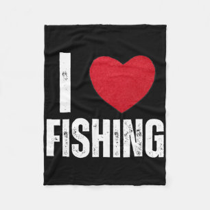 I Love Fishing Gifts For Kids Fishing Men I Heart Fleece Blanket