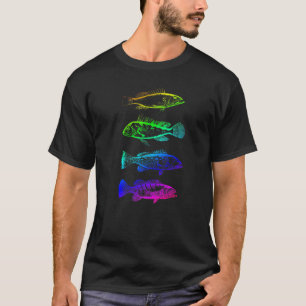 I Love Fishing Marine Sea Bass Rainbow Darwin Illu T-Shirt
