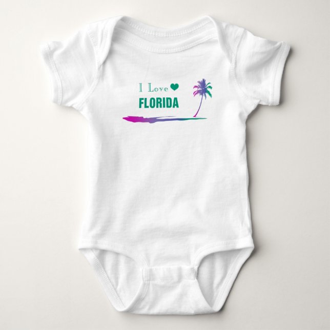 I Love Florida Colourful Green Baby Bodysuit (Front)