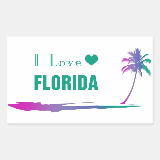 I Love Florida Colourful Green Rectangular Sticker (Front)