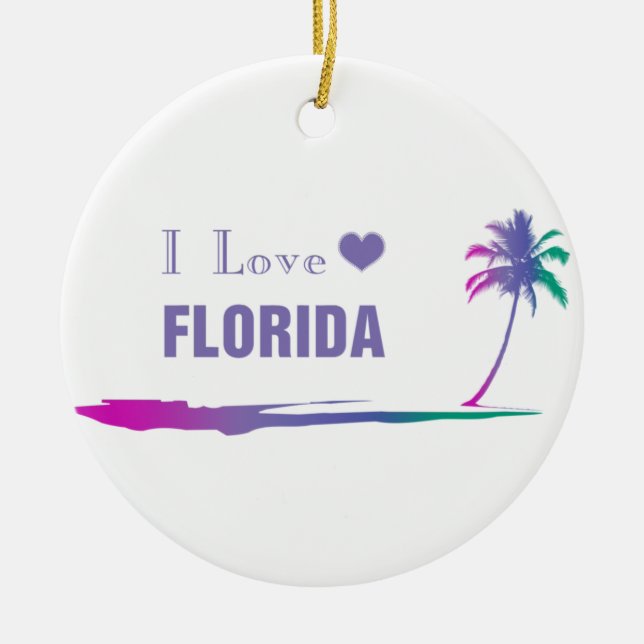 I Love Florida Colourful Purple Ceramic Tree Decoration (Front)