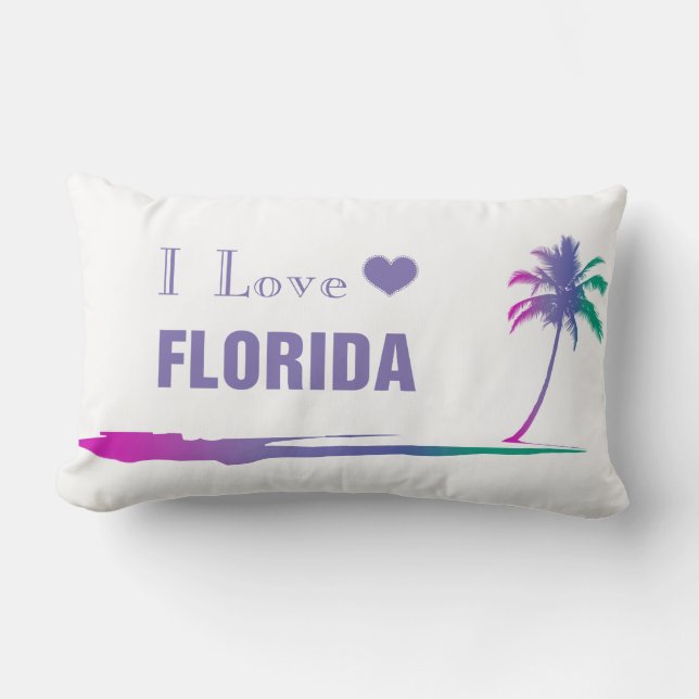 I Love Florida Colourful Purple Lumbar Cushion (Front)