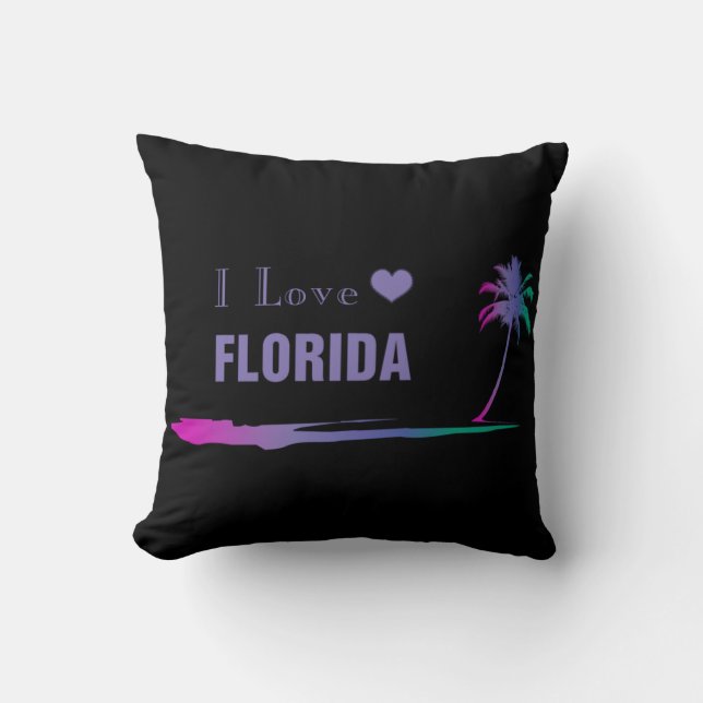I Love Florida Colourful Purple Throw Pillow (Front)