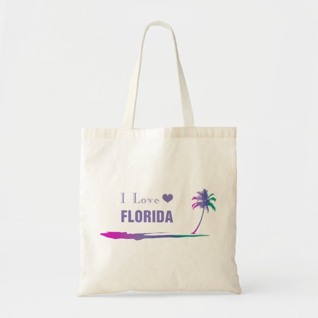 I Love Florida Colourful Purple Tote Bag (Front)