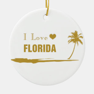 I Love Florida Gold Ceramic Tree Decoration