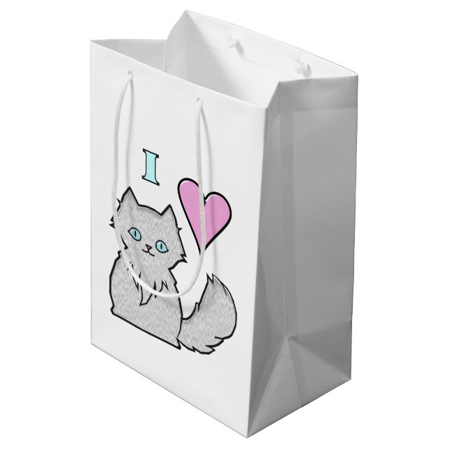 I Love Fluffy White Kitties Medium Gift Bag (Back Angled)