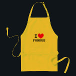 I love fondue | Funny custom i heart food aprons<br><div class="desc">I love fondue | Funny custom i heart food aprons for men and women. Personalised template design. Trendy kitchen aprons in Yellow, Beige and White. Cute Birthday or Holiday gift idea for chef cook, mum, dad, wife, husband, boyfriend, girlfriend, friend etc. Fun cooking accessory for dinner party. make your own...</div>