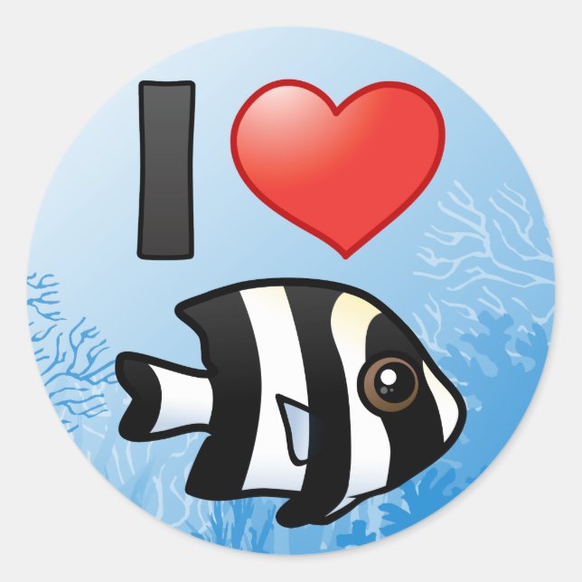 I Love Four Stripe Damselfish Classic Round Sticker (Front)