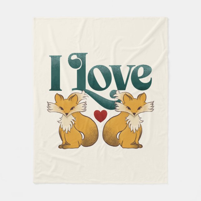 I Love Foxes Cute Heart Fleece Blanket (Front)